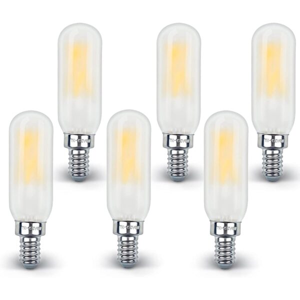 AMDTU E12 LED Bulb 40W Warm White 2700K, Chandelier Light Bulbs 40 Watt Frosted, 4W T6 T25 Tubular Candle Light Bulb, E12 Candelabra Bulb 40 Watt Equivalent Dimmable LED, 6 Pack