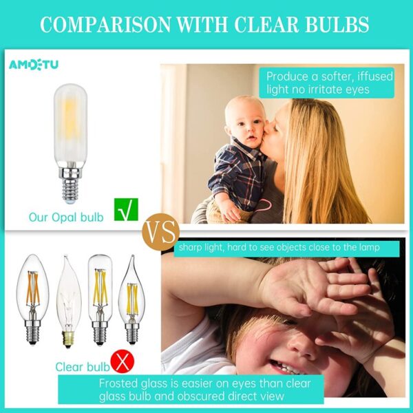 AMDTU E12 LED Bulb 40W Warm White 2700K, Chandelier Light Bulbs 40 Watt Frosted, 4W T6 T25 Tubular Candle Light Bulb, E12 Candelabra Bulb 40 Watt Equivalent Dimmable LED, 6 Pack - Image 2