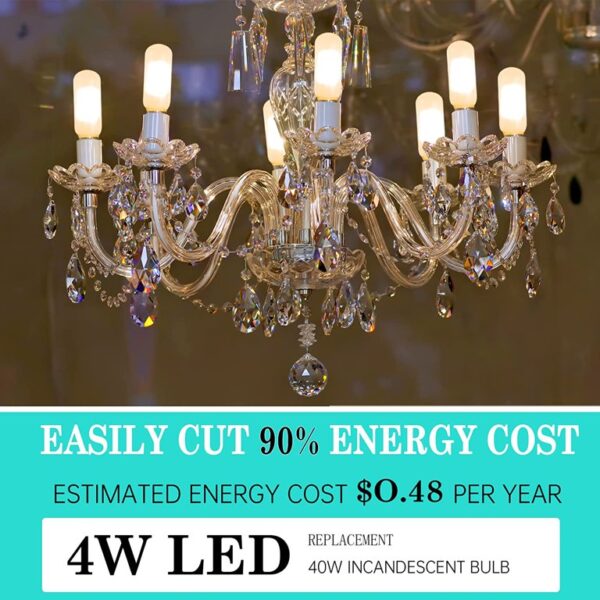 AMDTU E12 LED Bulb 40W Warm White 2700K, Chandelier Light Bulbs 40 Watt Frosted, 4W T6 T25 Tubular Candle Light Bulb, E12 Candelabra Bulb 40 Watt Equivalent Dimmable LED, 6 Pack - Image 3