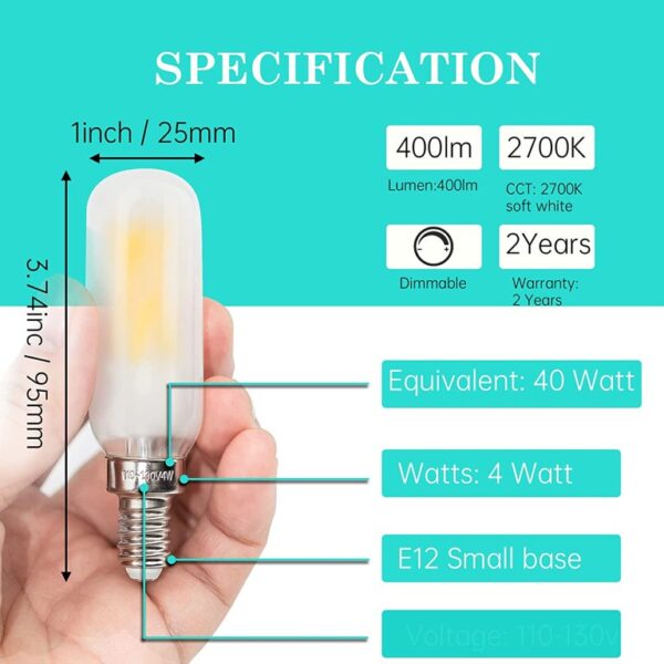 AMDTU E12 LED Bulb 40W Warm White 2700K, Chandelier Light Bulbs 40 Watt Frosted, 4W T6 T25 Tubular Candle Light Bulb, E12 Candelabra Bulb 40 Watt Equivalent Dimmable LED, 6 Pack - Image 5